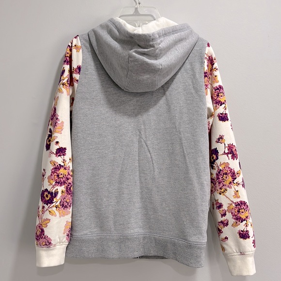 Lucky Brand Girls' Plush Lined Hoodie Jacket Gray L 14 / 16 Zipper Floral Beige - Picture 3 of 7